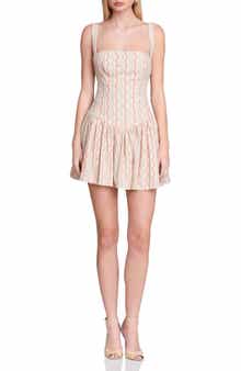 Avec Les Filles Floral Border Print Drop Waist Minidress