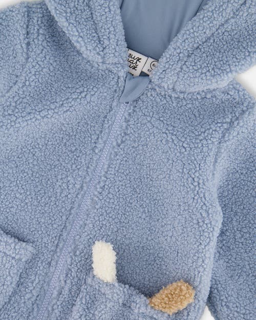Deux Par Deux Plush Hooded Jacket In Blue