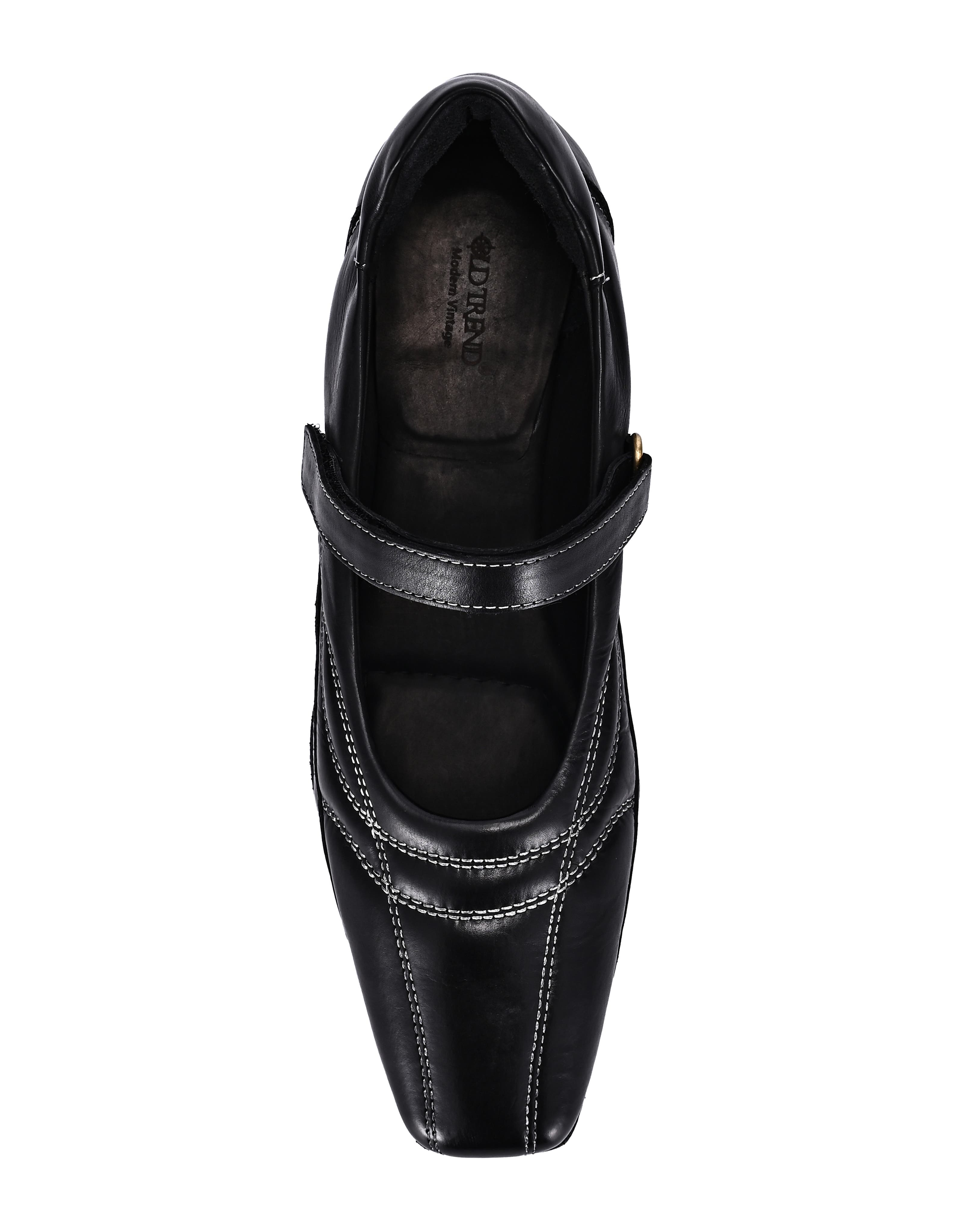 OLD TREND Folk Genuine Leather Artisanal Contrast Stitch Mary Jane Heel, Alternate, color, Black