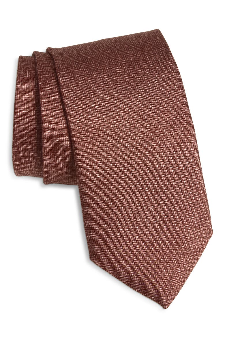 Red Mélange Silk Herringbone Tie, Main, color, GINGER