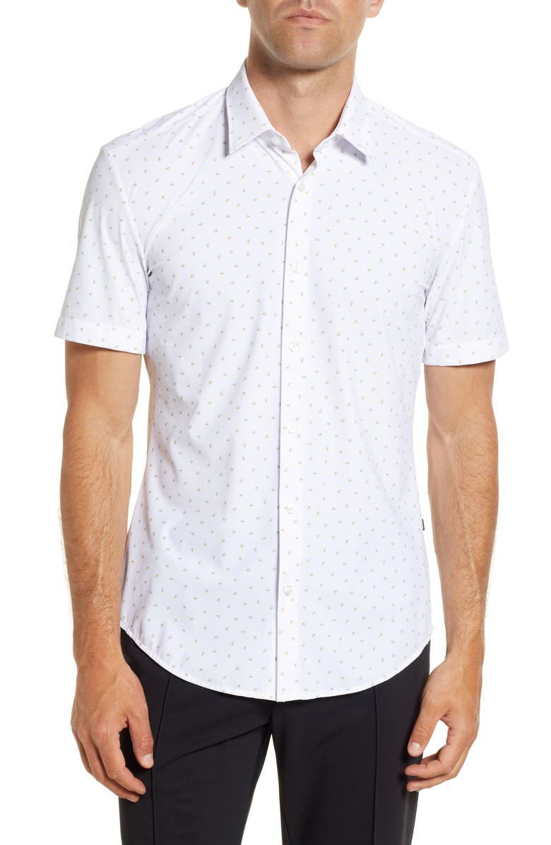 BOSS Hugo Boss Ronn Geo Print Short Sleeve Button-Up Shirt, Main, color,