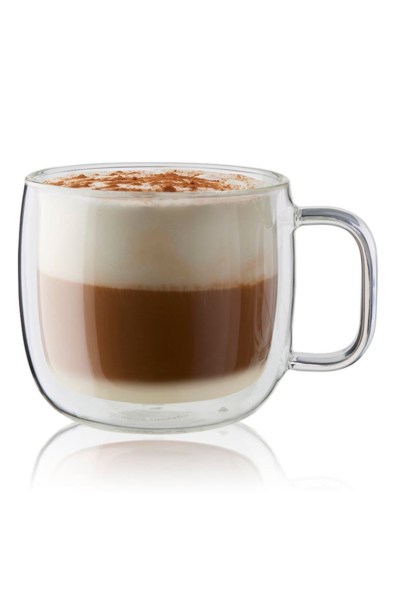 Sorrento Plus Set of 2 Double Wall Glass Cappuccino Mugs, Alternate, color, CLEAR
