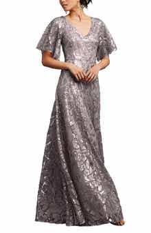 'Camilla' Sequin Flutter Sleeve Gown