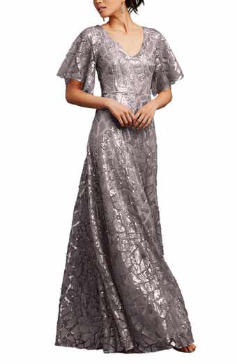 'Camilla' Sequin Flutter Sleeve Gown