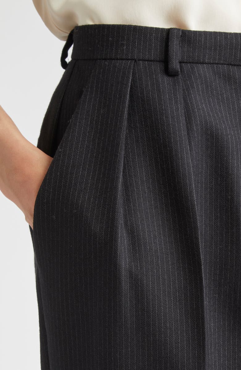 Altuzarra Emmett Pinstripe Pleated Virgin Wool Tapered Leg Pants, Alternate, color, Black/ Ivory Pinstripe