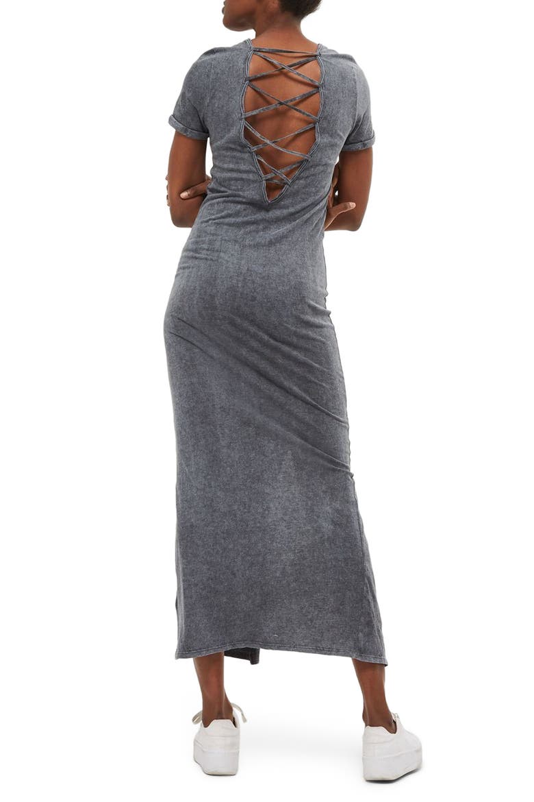 Lattice Back Jersey Maxi Dress, Alternate, color, GREY