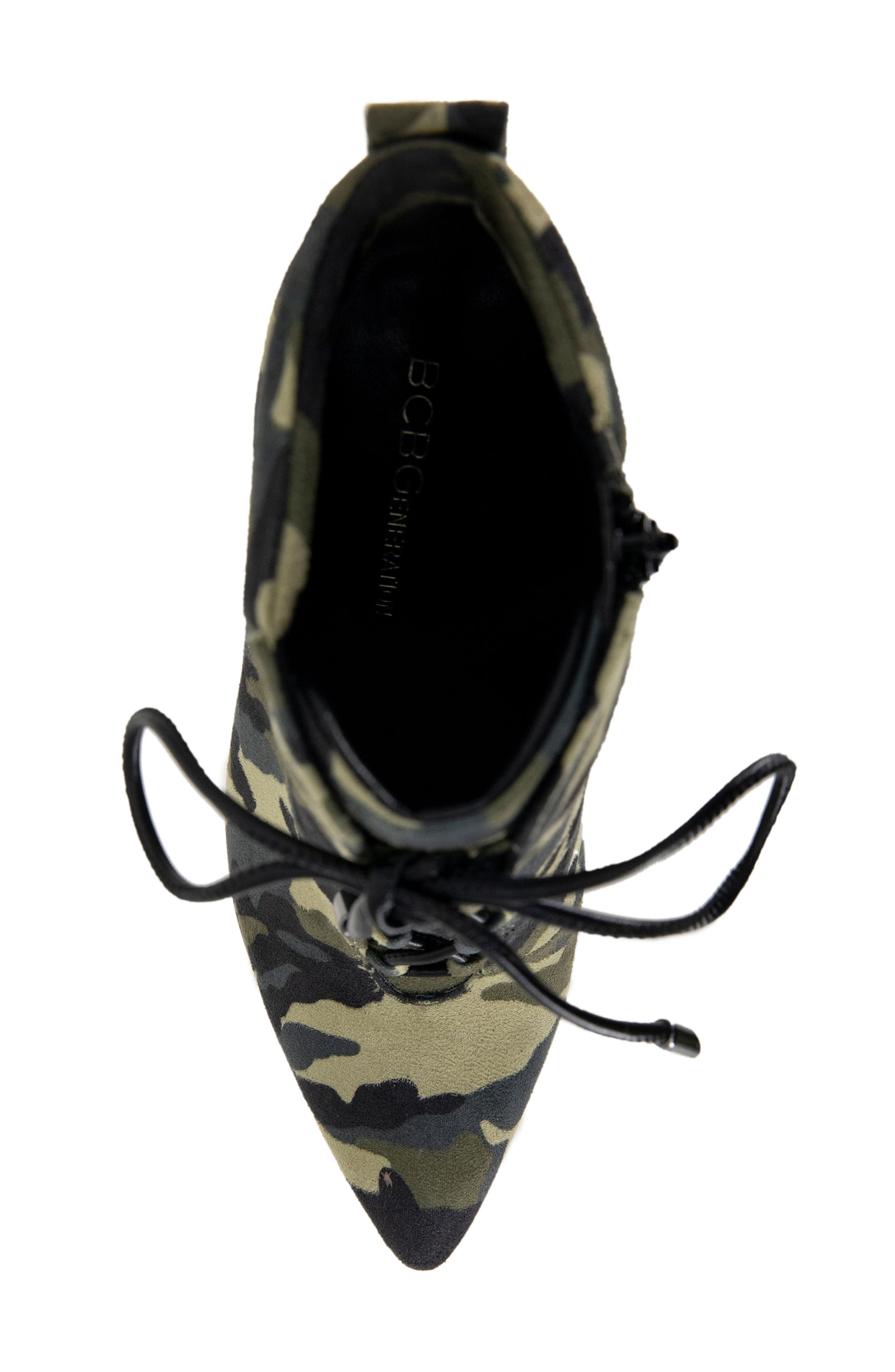 BCBGeneration Hinna Pointy Toe Lace-Up Bootie, Alternate, color, Camo Microsuede
