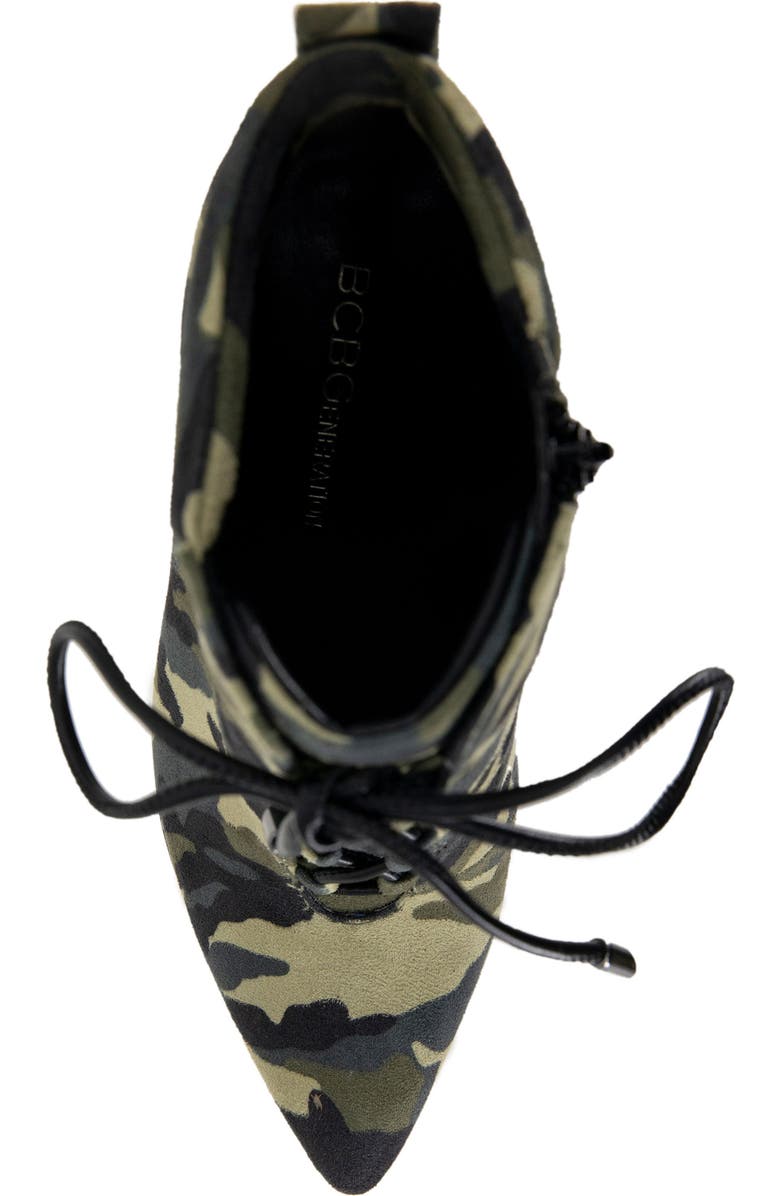 BCBGeneration Hinna Pointy Toe Lace-Up Bootie, Alternate, color, Camo Microsuede