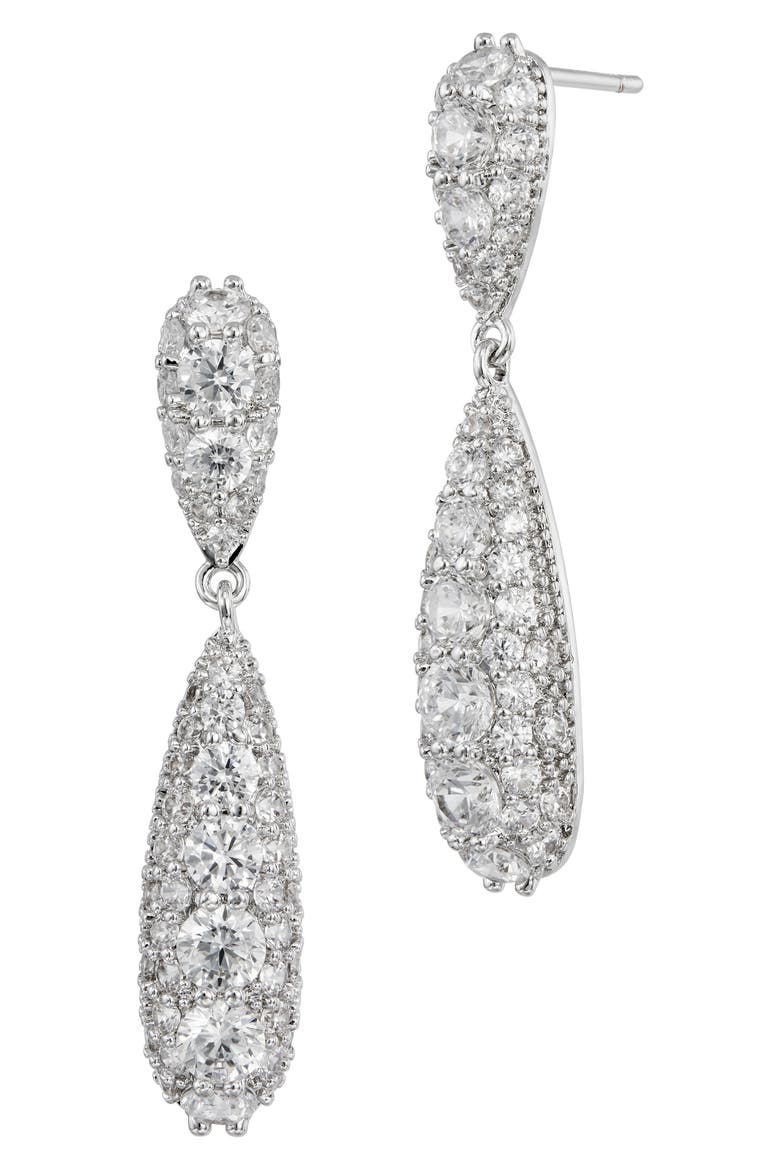 Pavè Cubic Zirconia Briolette Drop Earrings, Main, color, WHITE