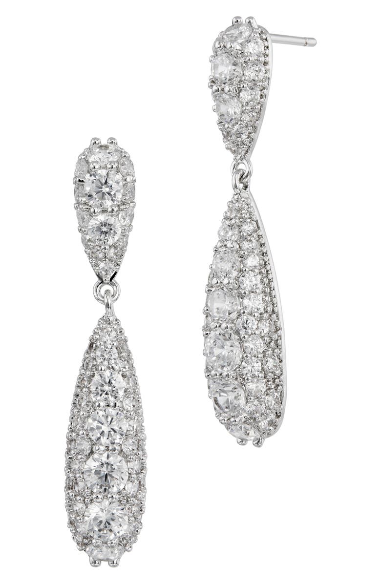 SAVVY CIE JEWELS Pavè Cubic Zirconia Briolette Drop Earrings, Main, color, White