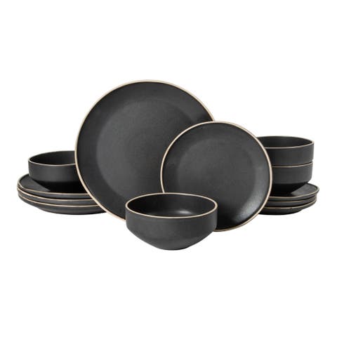 Plates and Bowls Set 12 Piece Matte Reactive Stoneware Dinnerware Set for 4
