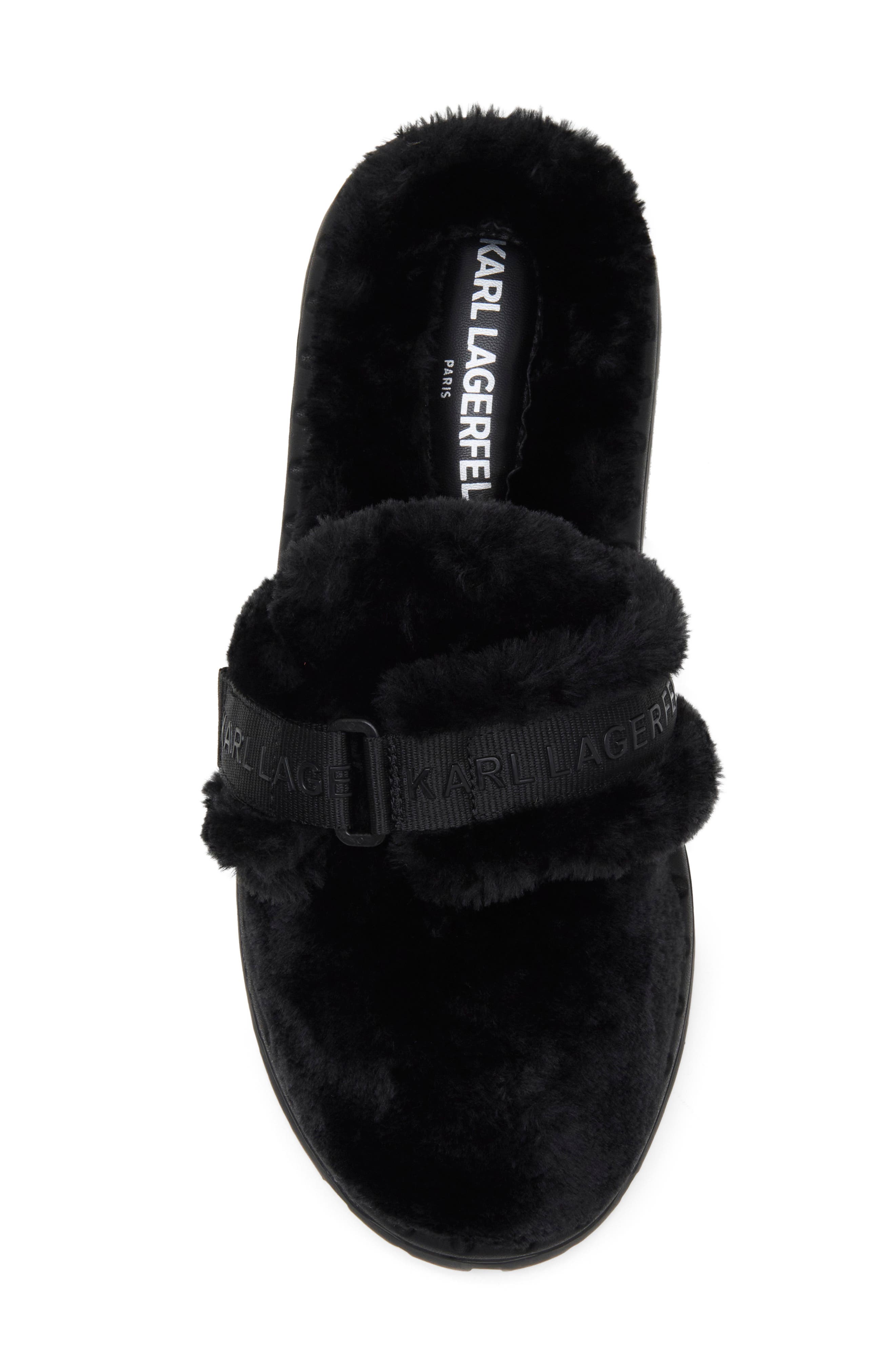 Faux Fur Clog, Alternate, color, BLACK