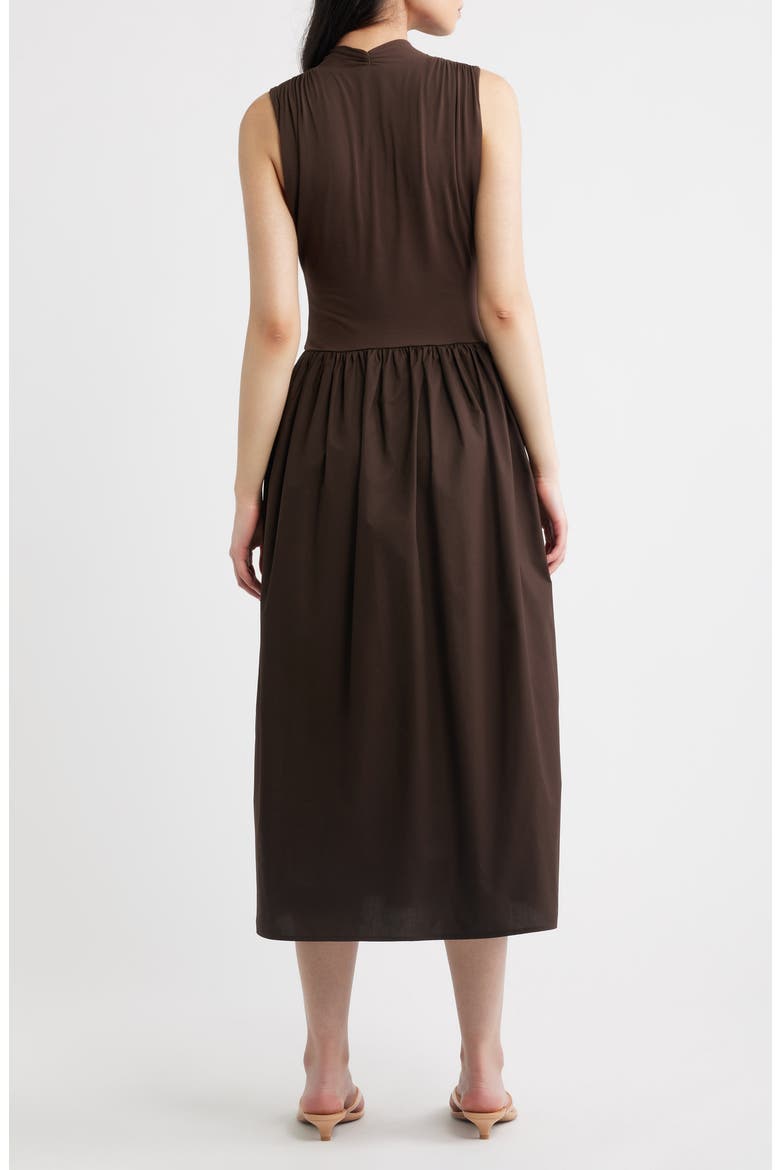 Winnie Mixed Media Midi Dress, Alternate, color, ESPRESSO