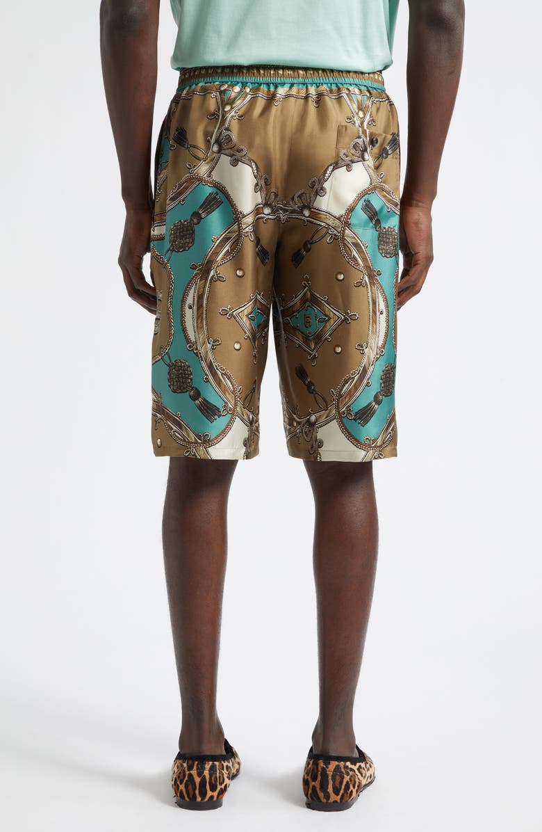Dolce&Gabbana Cavallo Print Silk Bermuda Shorts, Alternate, color, Corde/ Verdon