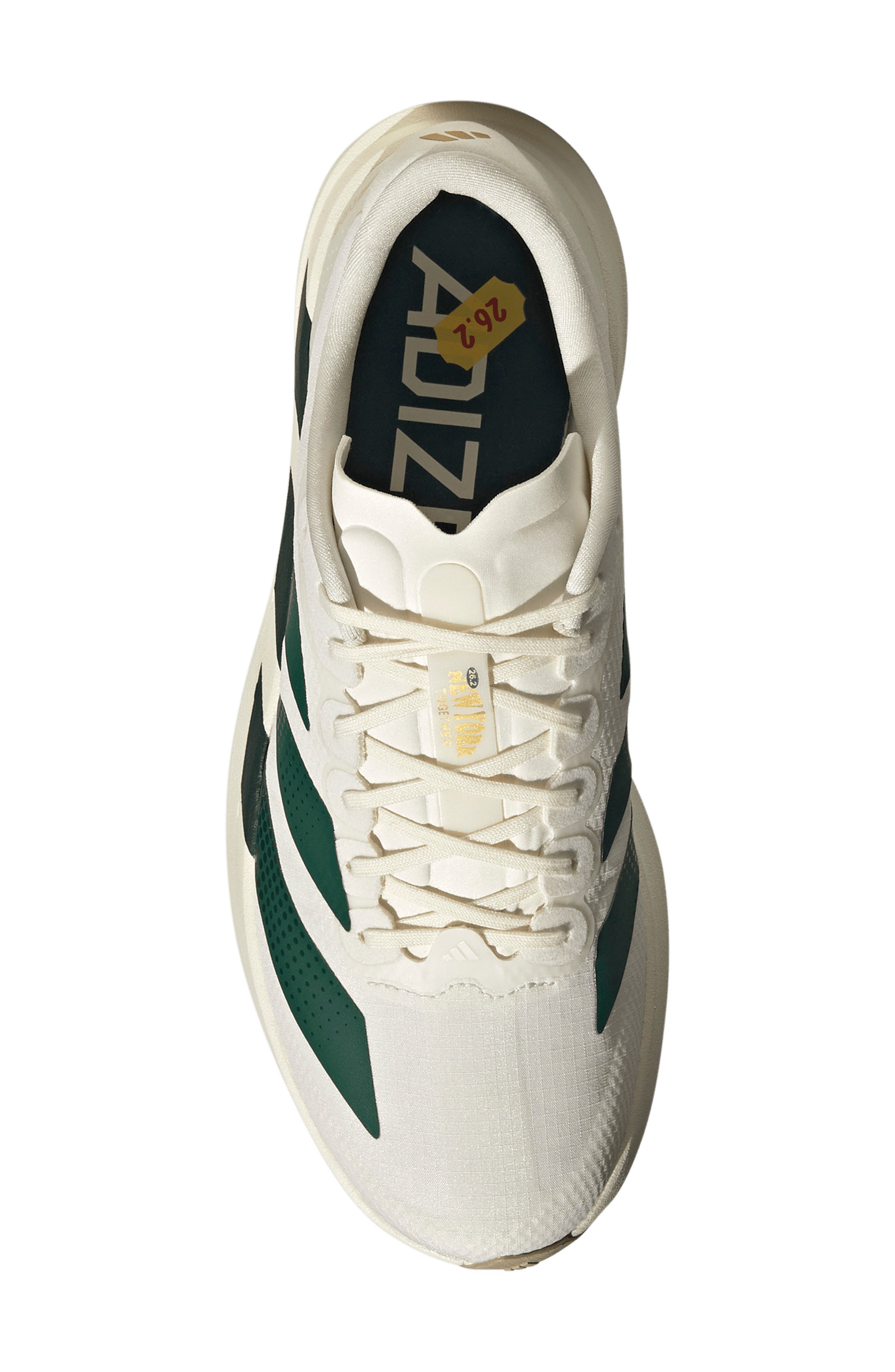 Adizero Evo SL WOVEN Running Shoe, Alternate, color, OFF WHITE/ GREEN/ ROYAL BLUE