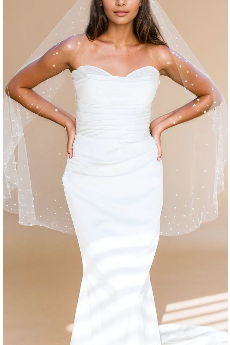 Verity Freshwater Pearl Edge Fingertip Veil, Main, color, IVORY