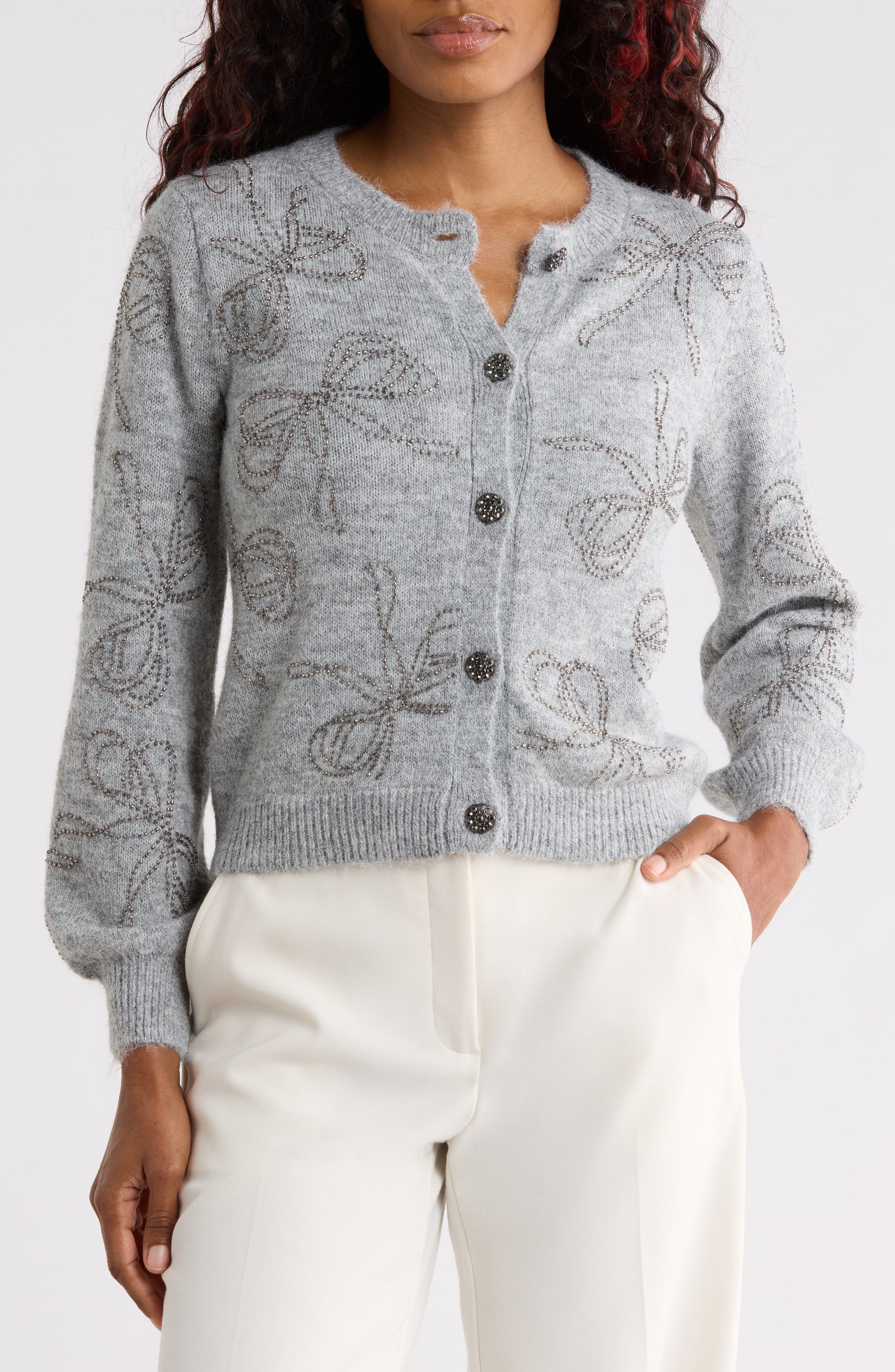Bow Detail Embellished Cardigan