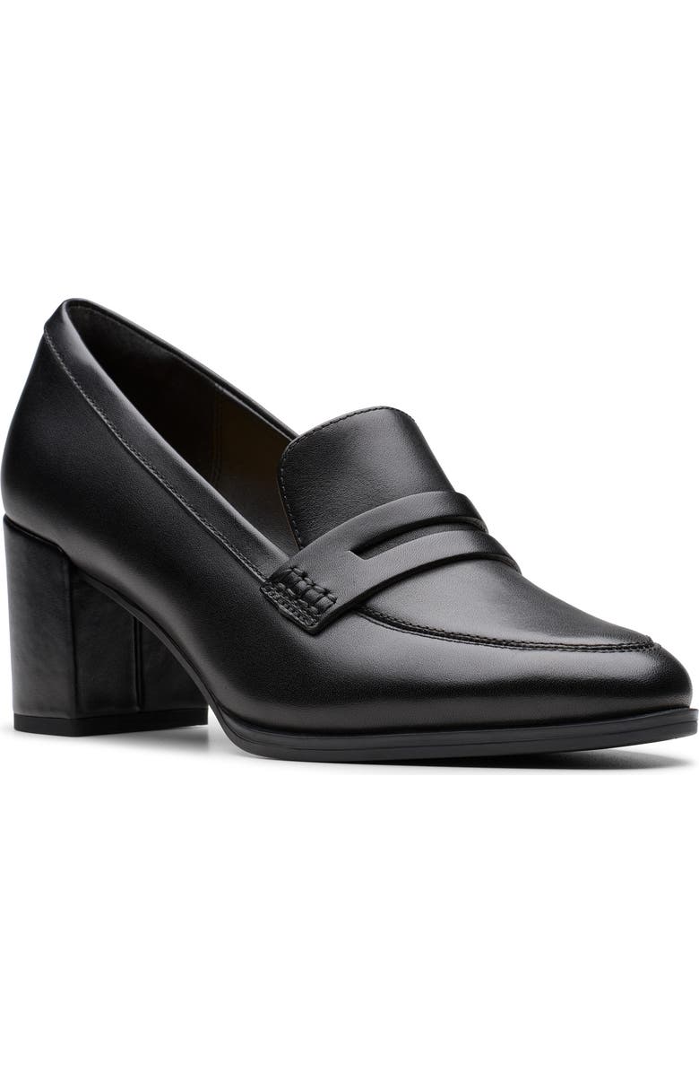 Clarks<sup>®</sup> Freva 55 Edge Penny Loafer Pump, Main, color, Black Leather