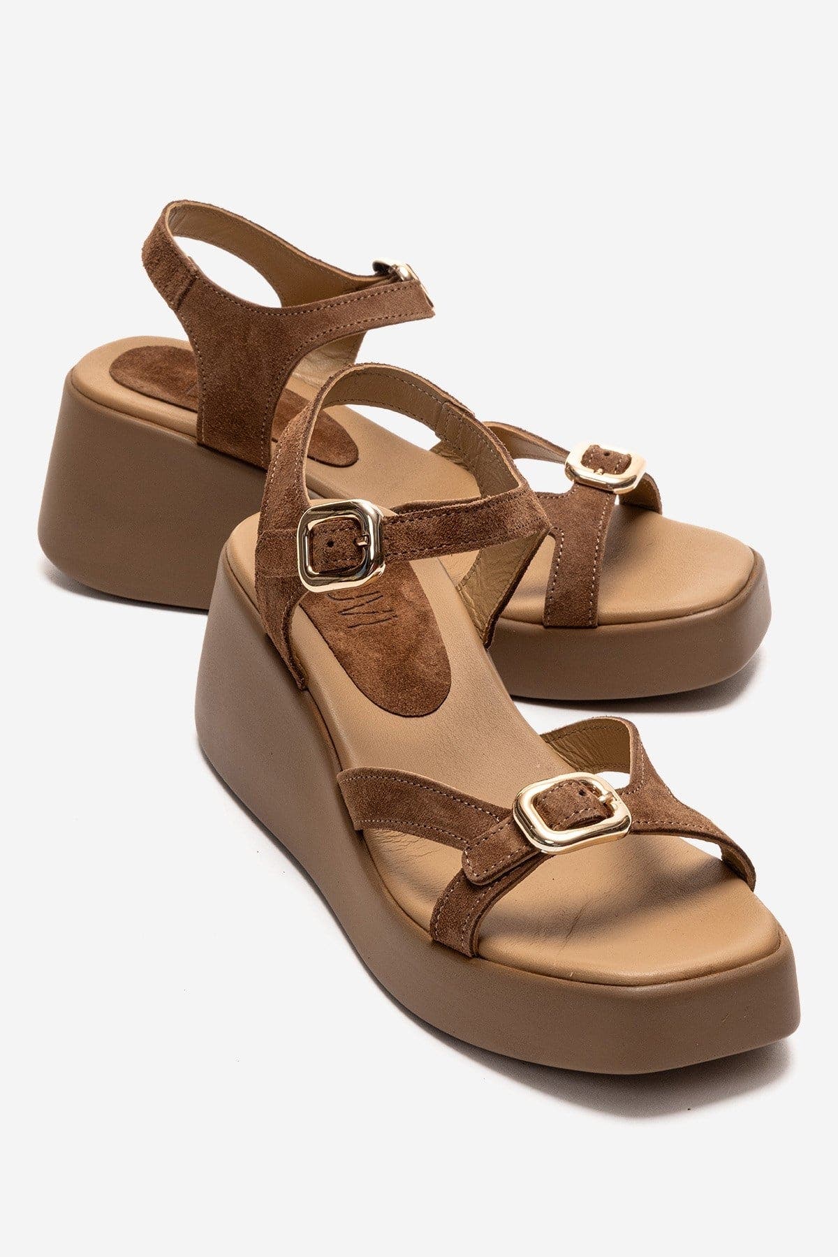 Forever & Always Shoes Kalia Leather Wedge Sandal, Main, color, Cognac Suede
