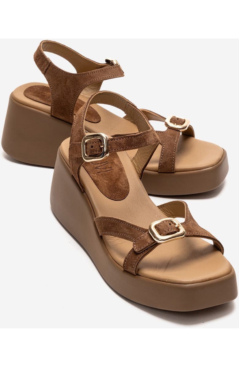 Forever & Always Shoes Kalia Leather Wedge Sandal, Main, color, Cognac Suede