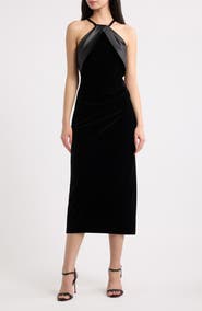 Eliza J Satin & Velvet Cocktail Midi Dress
