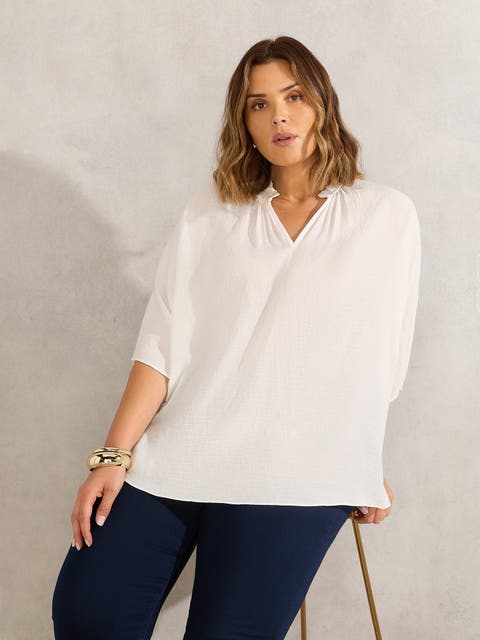 Dolman Sleeve Gathered Neck Top