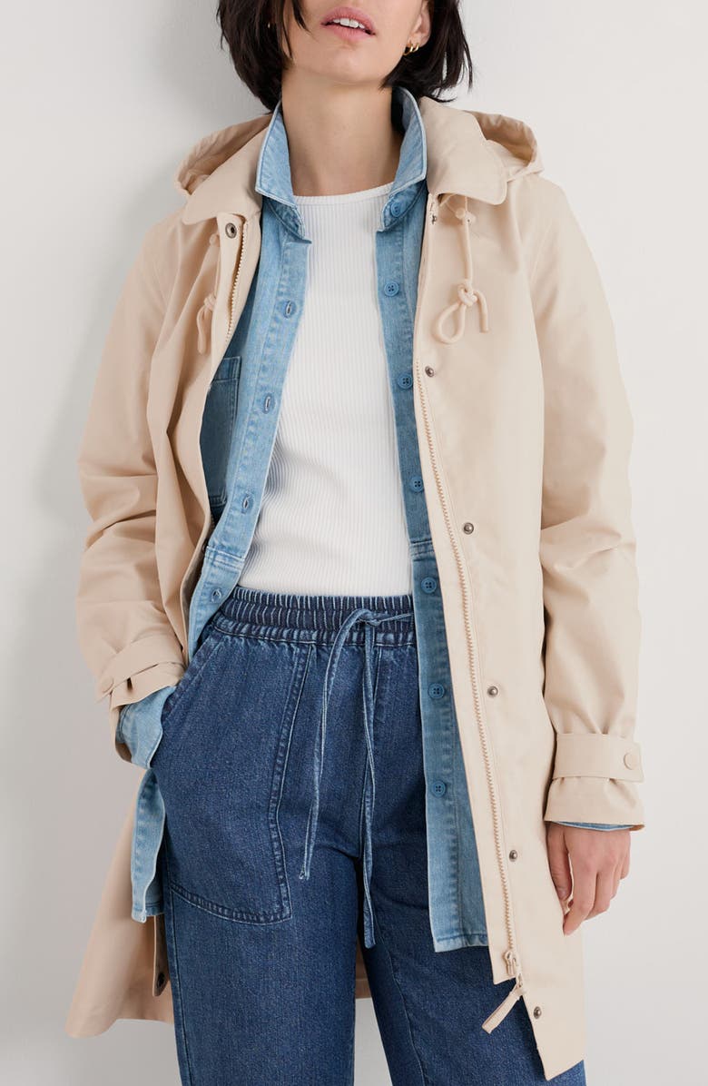 Seasalt Cornwall Cloudburst Waterproof Organic Cotton Coat, Main, color, Limestone