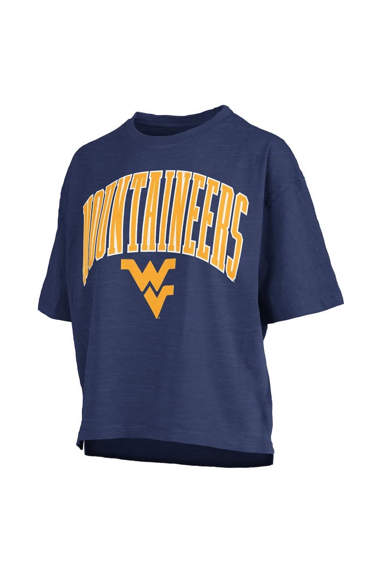 Women's Pressbox Navy West Virginia Mountaineers Nelson Arch Over Logo Waist Length Oversized Slub T-Shirt, Alternate, color, Navy