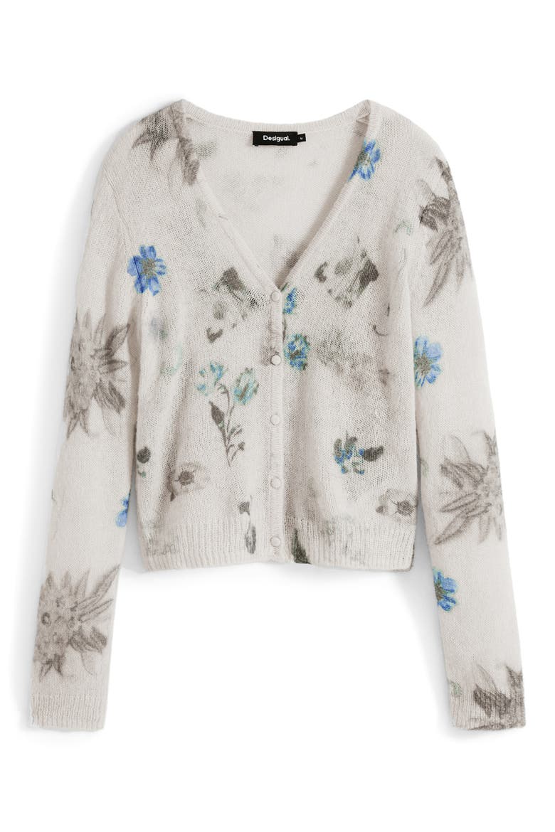 Floral Thin Gauge Cardigan, Alternate, color, BEIGE