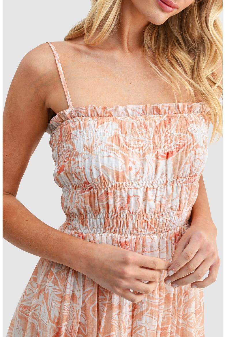 Smocked Midi Dress, Alternate, color, CREAM MAUVE