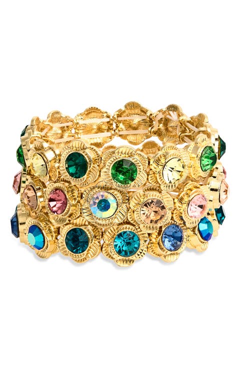 Set of 3 Crystal Flower Stretch Bracelets