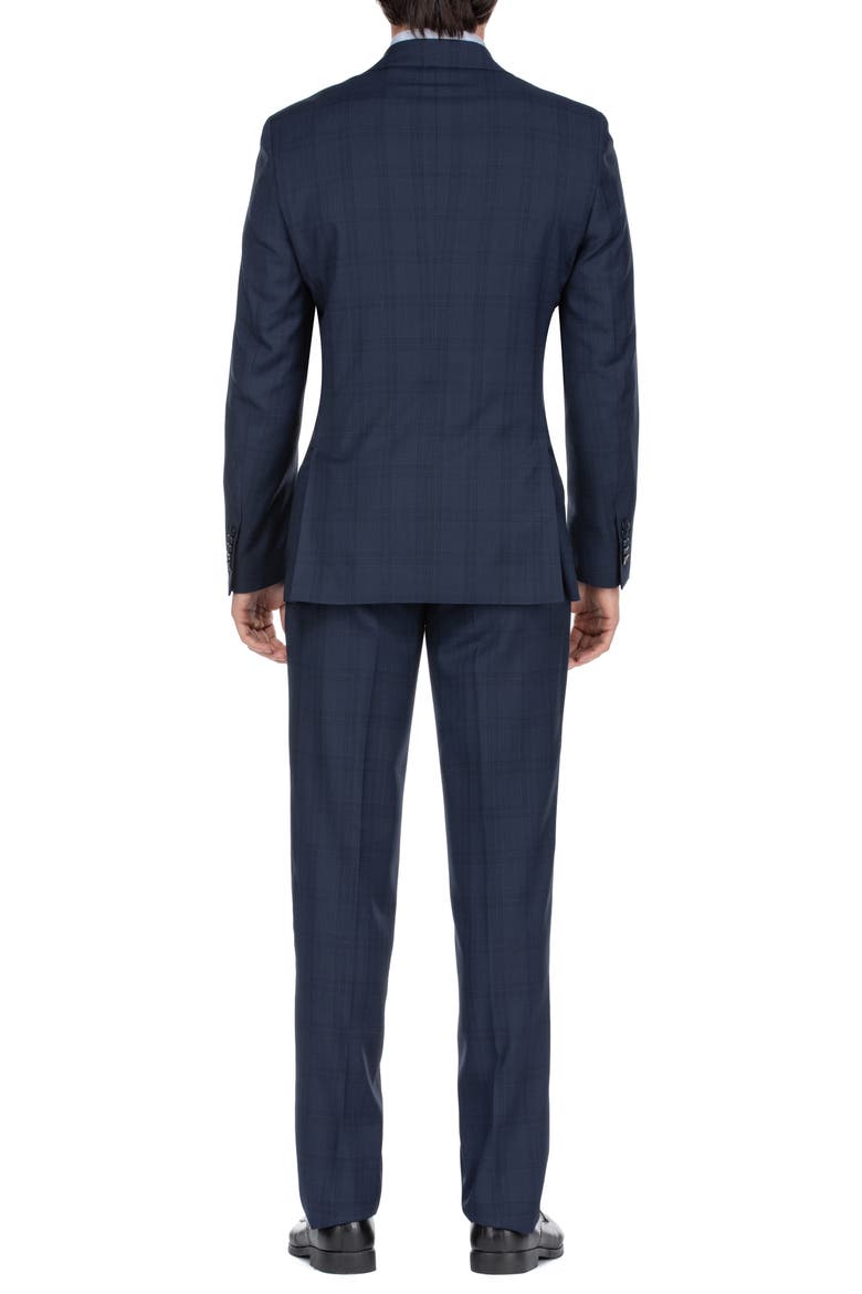 Plaid Print Two Button Notch Lapel Wool Blend Trim Fit Suit, Alternate, color, NAVY PLAID