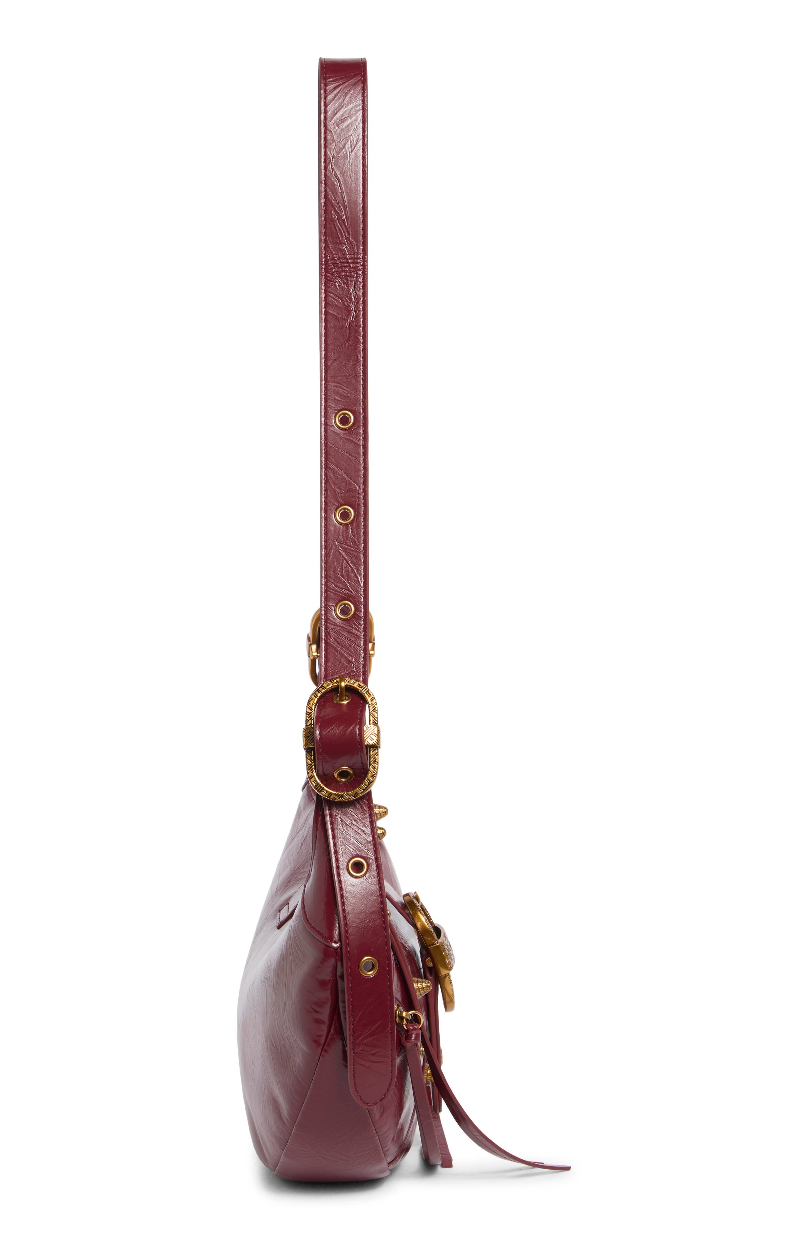 Tessa Faux Leather Studded Shoulder Bag, Alternate, color, BURGUNDY