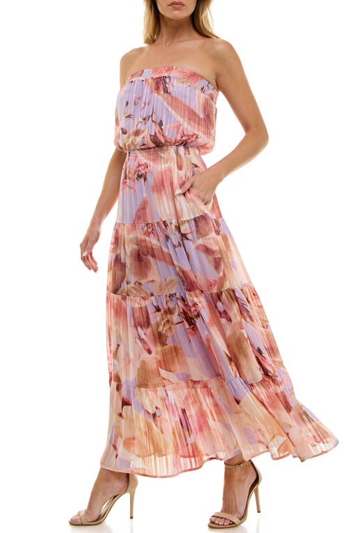 Socialite Metallic Floral Strapless Tiered Maxi Dress In Multi
