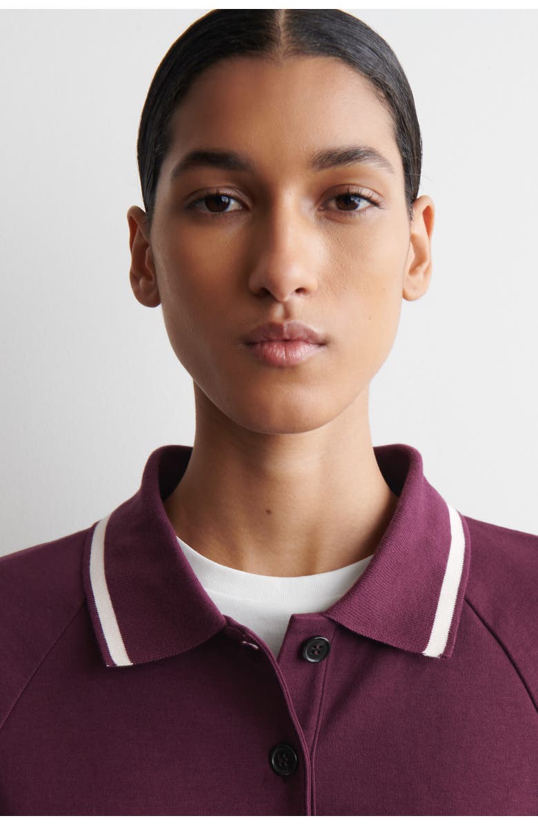COS Contrast-Tipped Cotton Polo Top, Alternate, color, Burgundy