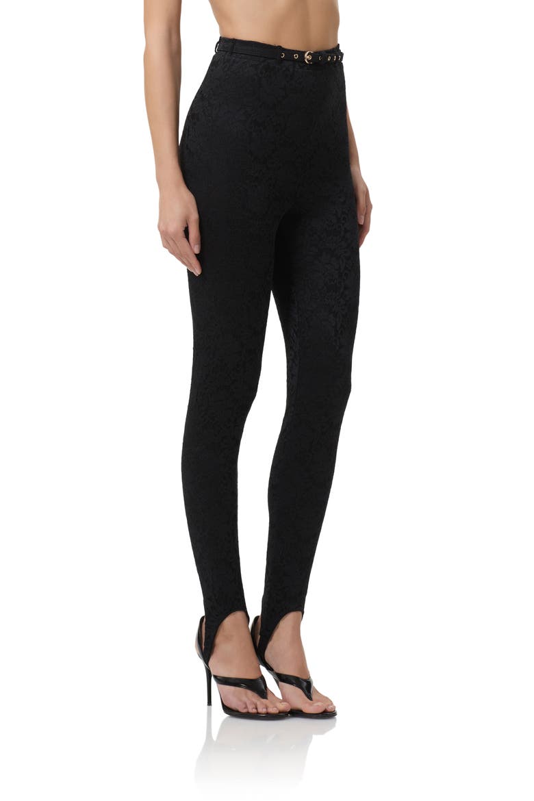 Carey Belted Lace Stirrup Pants, Alternate, color, NOIR
