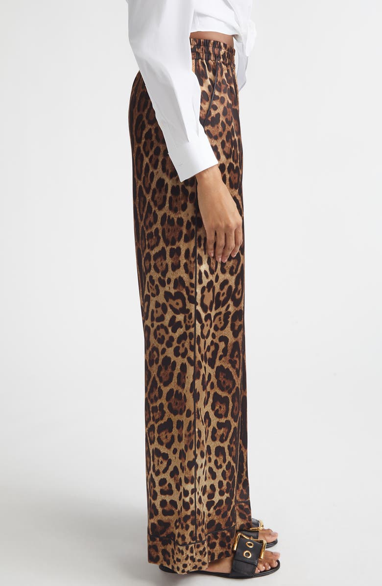 Dolce&Gabbana Leopard Print Wide Leg Stretch Silk Satin Pajama Pants, Alternate, color, Hy13m Leo New
