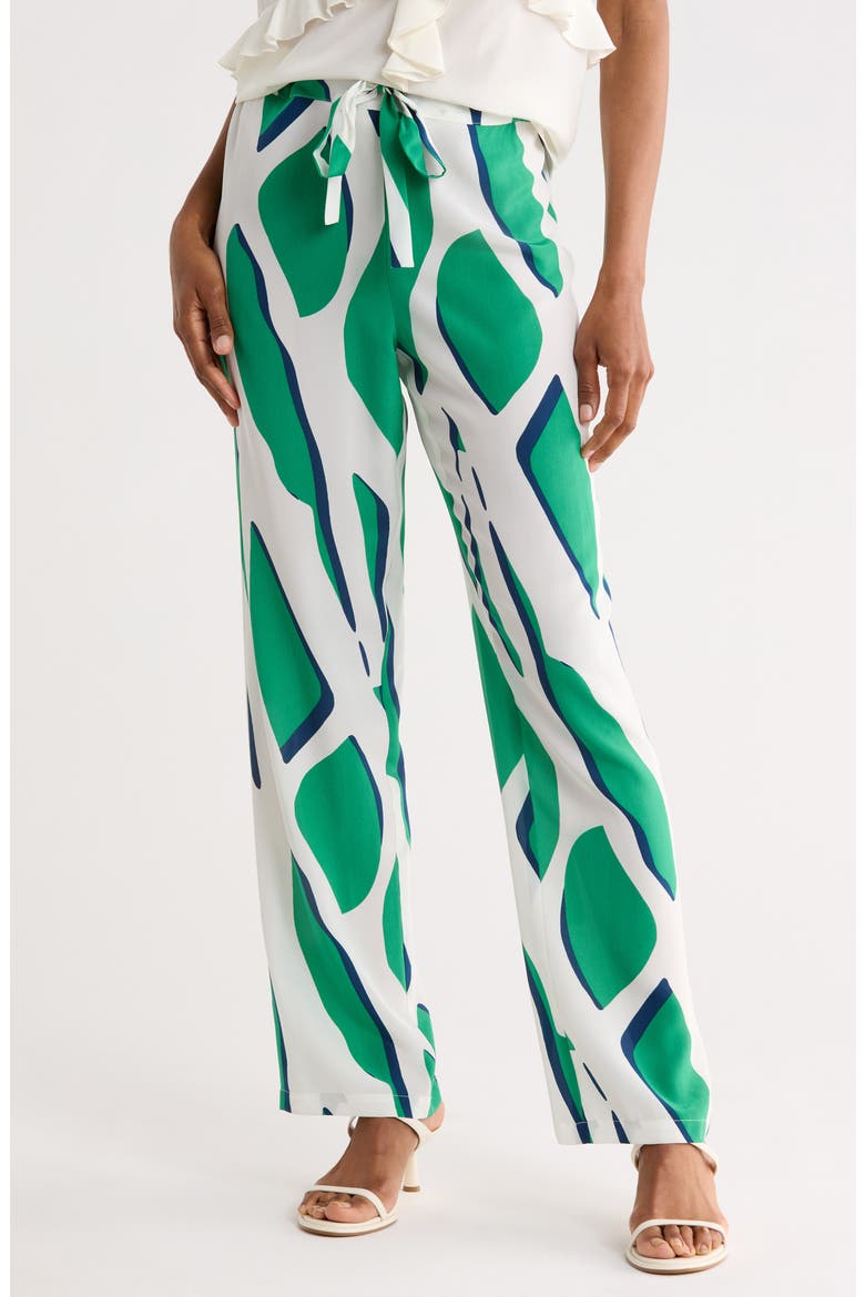 Diane Silk Georgette Straight Leg Pants, Main, color, SHADOW TWIGGS GIANT GREEN