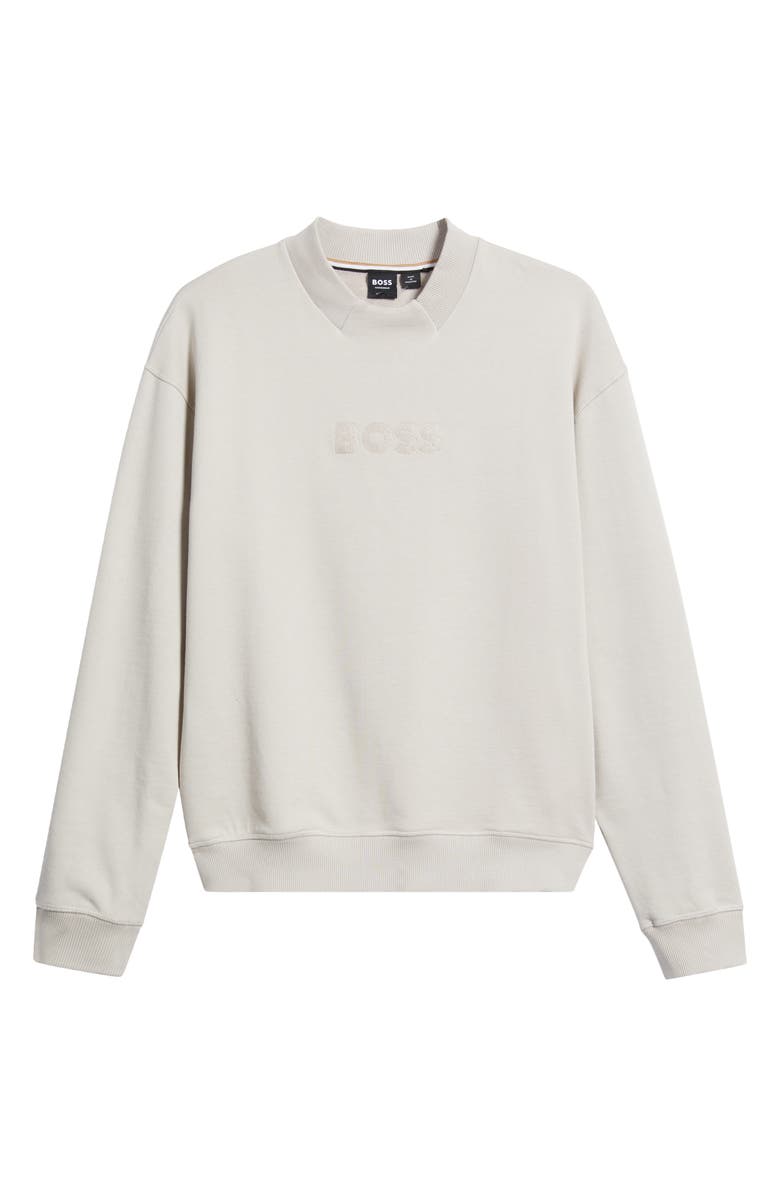BOSS Cotton French Terry Crewneck Sweatshirt, Main, color, Open Grey