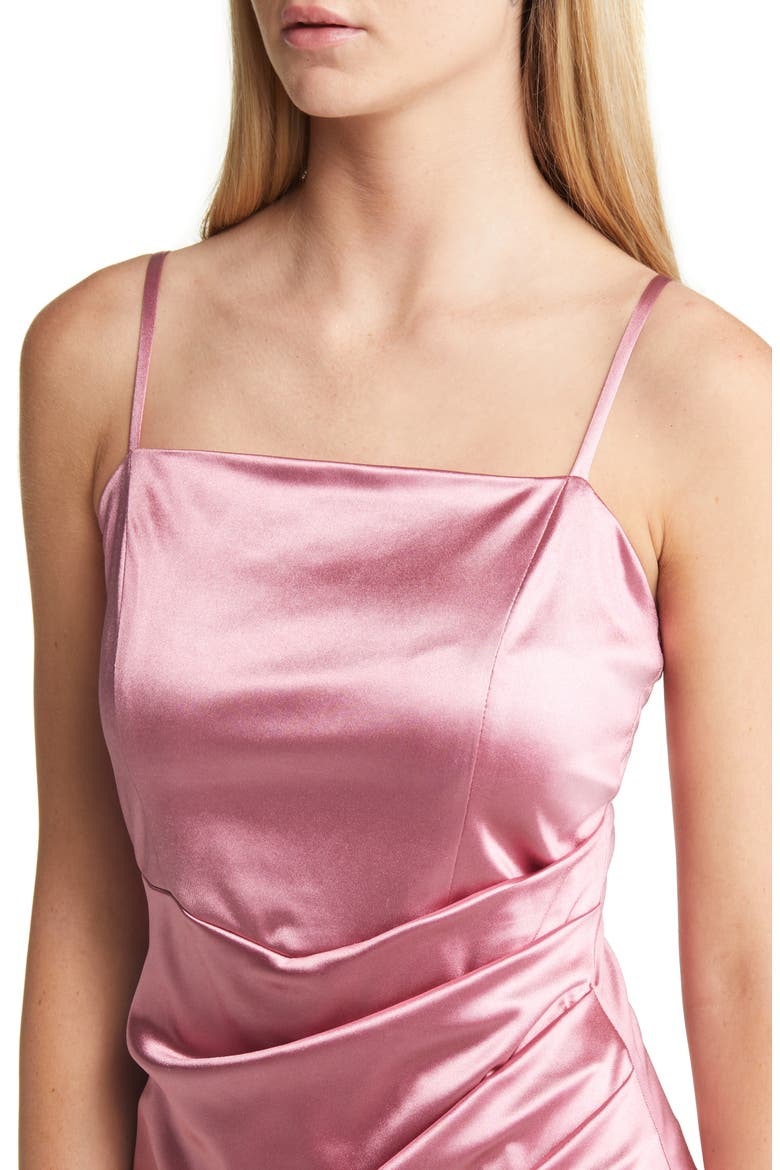 Ruched Spaghetti Strap Tulip Hem Satin Minidress, Alternate, color, MAUVE