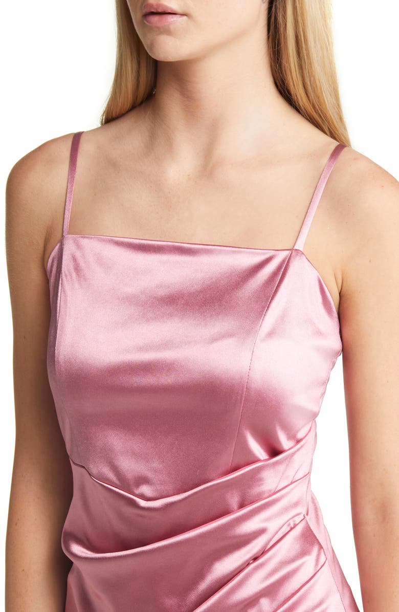 LNL Ruched Spaghetti Strap Tulip Hem Satin Minidress, Alternate, color, Mauve