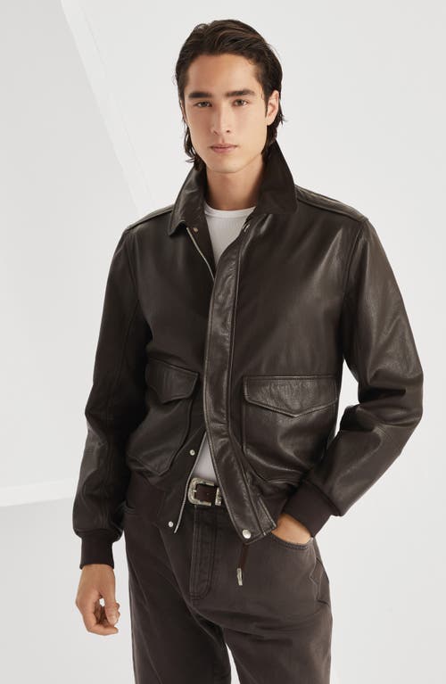 Brunello Cucinelli Men Leather Jacket In Brown