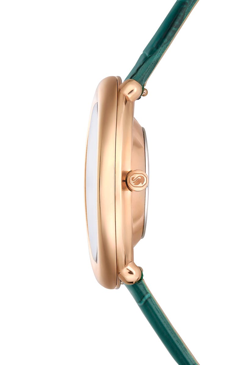 Swarovski Imber Oval Leather Strap Watch, 24mm x 26.3mm, Alternate, color, Green