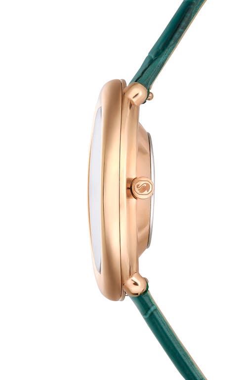 Swarovski Imber Oval Leather Strap Watch, 24mm X 26.3mm In Green