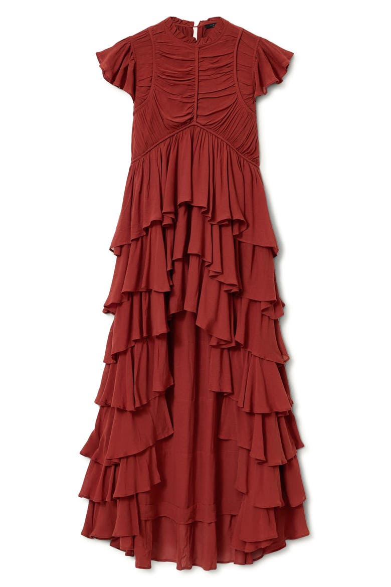 Shaela Tiered Ruffle High-Low Dress, Alternate, color, PAPRIKA RED