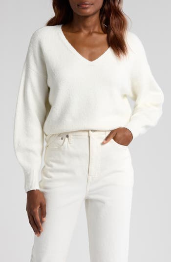 Madewell V-neck Wedge Sweater In Winter White