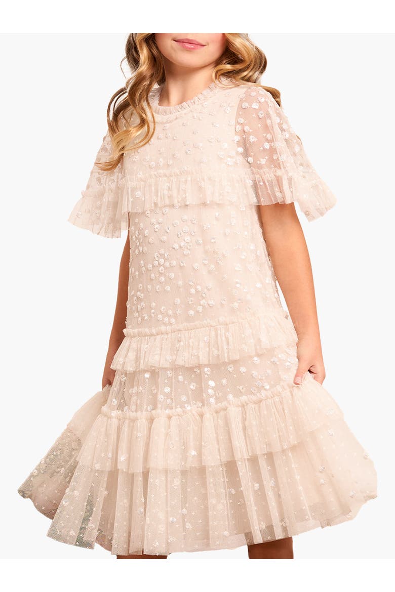Leila Dot Tiered Cape Kids Dress, Main, color, Cream