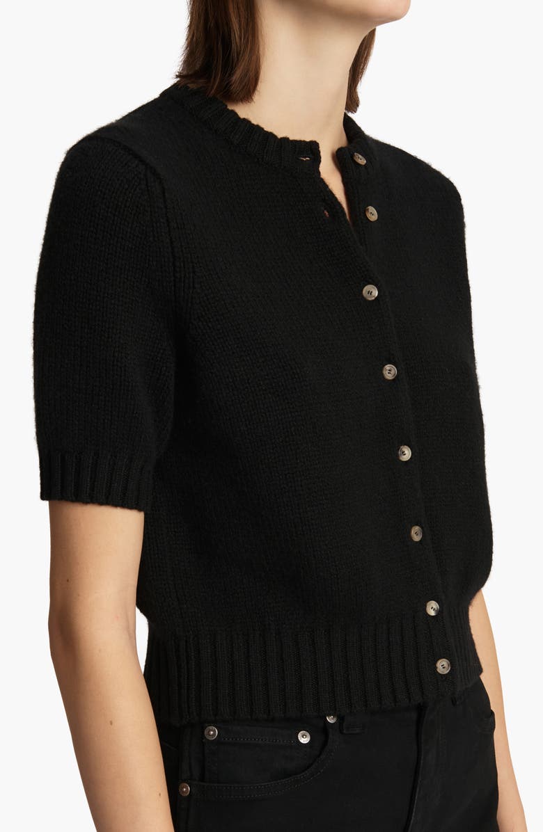 Khaite The Nora Short Sleeve Cashmere Cardigan, Alternate, color, Black