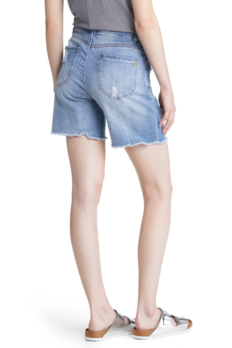 Frayed High Waist Denim Shorts, Alternate, color, LIGHT BLUE VINTAGE