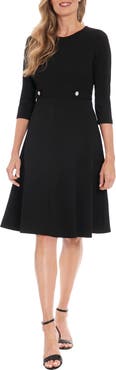 London Times Rhinestone Side Tab Three Quarter Sleeve Fit & Flare Dress